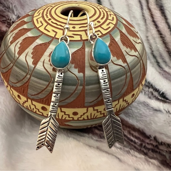 Kingman Turquoise Jewelry - ❤️ Kingman Turquoise Sterling Ethnic Southwestern 2” Arrow Dangle Earrings 5.8gm